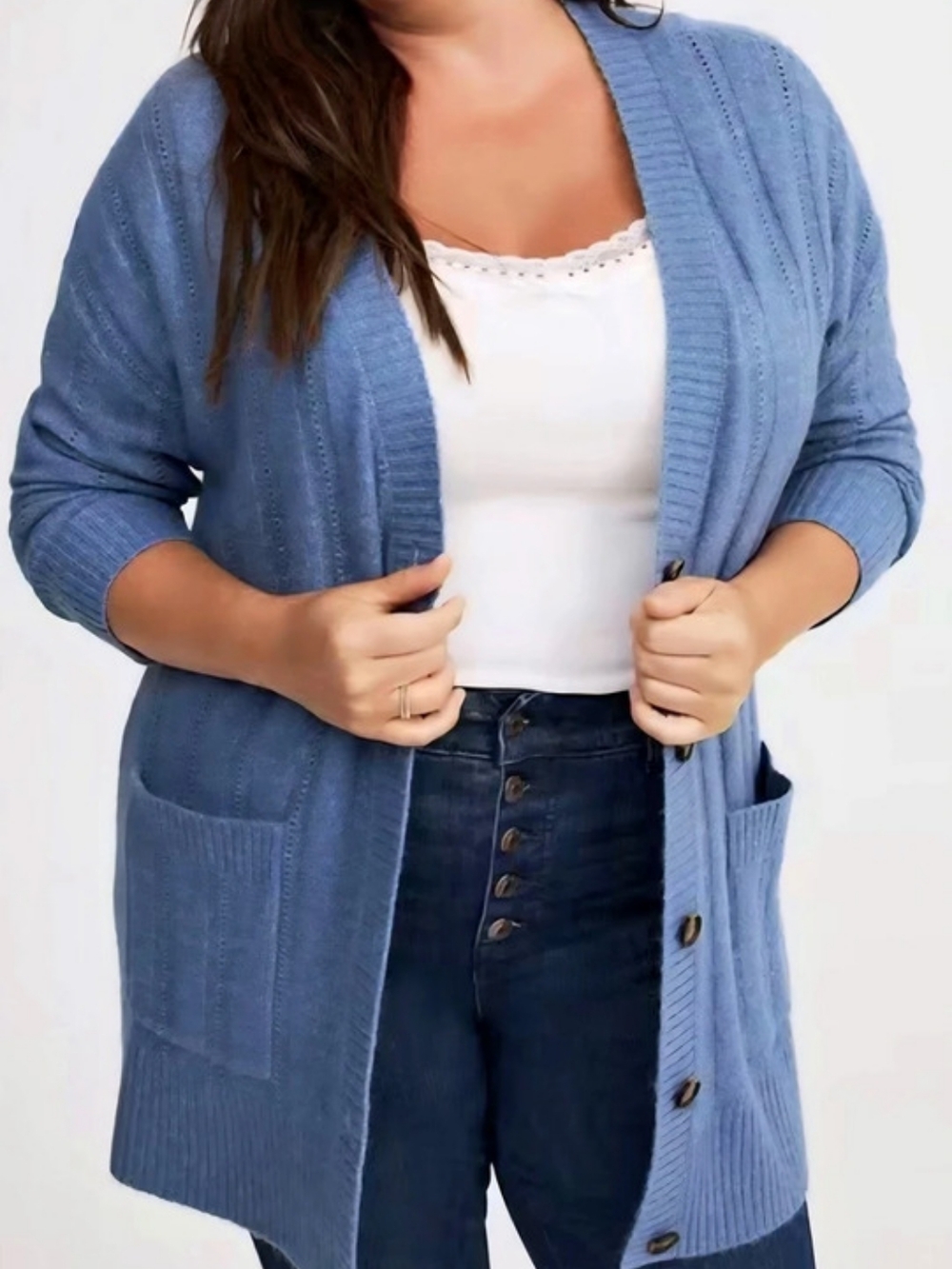 Torrid Vegan Cashmere Blend Ribbed Cardigan Blue Size 3X NWT